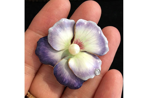 C.1900 Pansy Brooch/Pendant with Diamond Dewdrop