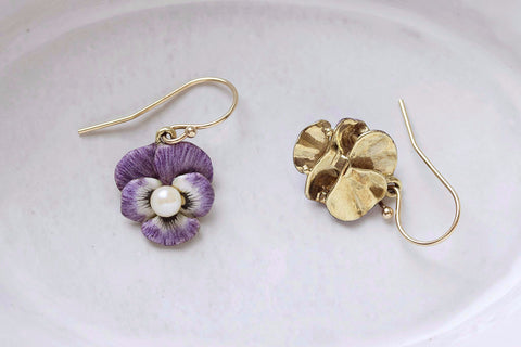 Art Nouveau Purple Enamel Pansy Earrings