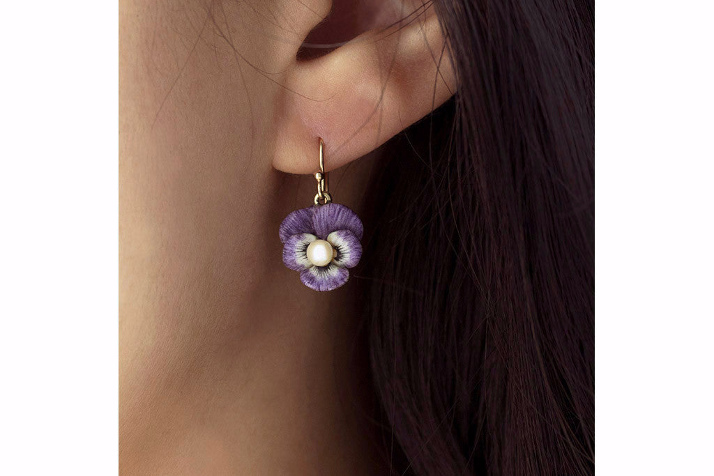 Art Nouveau Purple Enamel Pansy Earrings