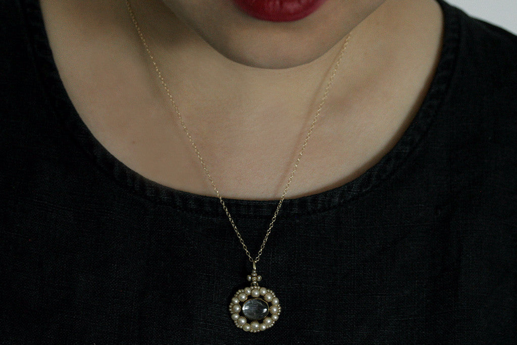 Victorian Seed Pearl Locket Pendant and Chain