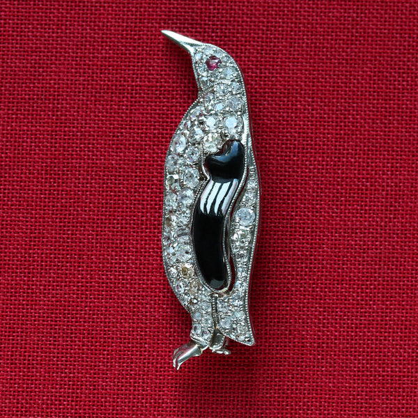 Diamond Penguin Brooch