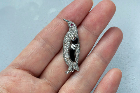 Diamond Penguin Brooch