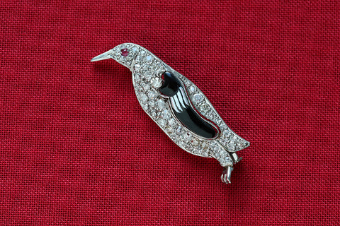 Diamond Penguin Brooch