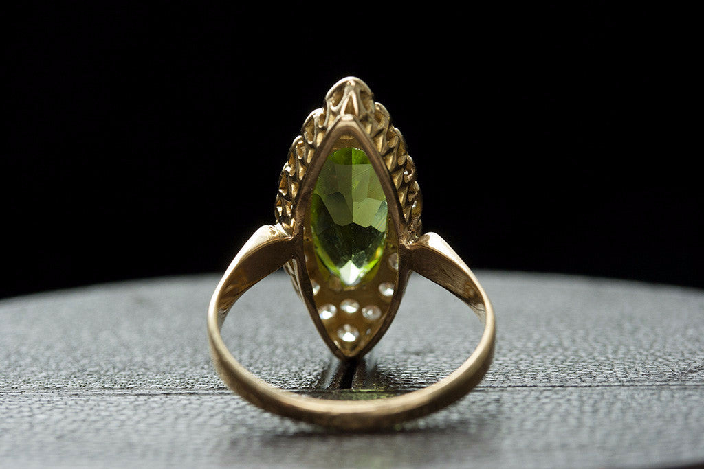 Late Victorian Peridot and Diamond Navette Ring