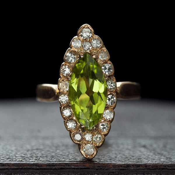Late Victorian Peridot and Diamond Navette Ring