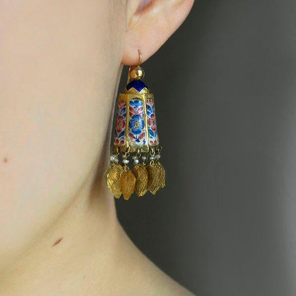 Antique Persian Gold & Enamel Earrings
