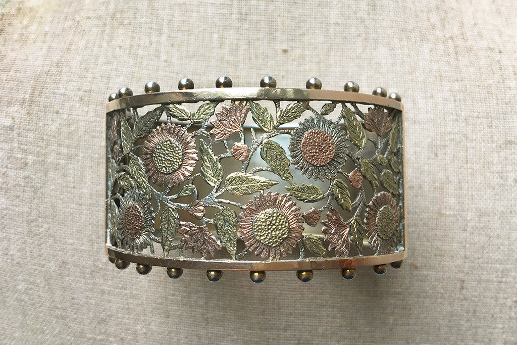 Victorian Aesthetic Movement Pierced Flower Silver Bangle