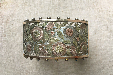 Victorian Aesthetic Movement Pierced Flower Silver Bangle
