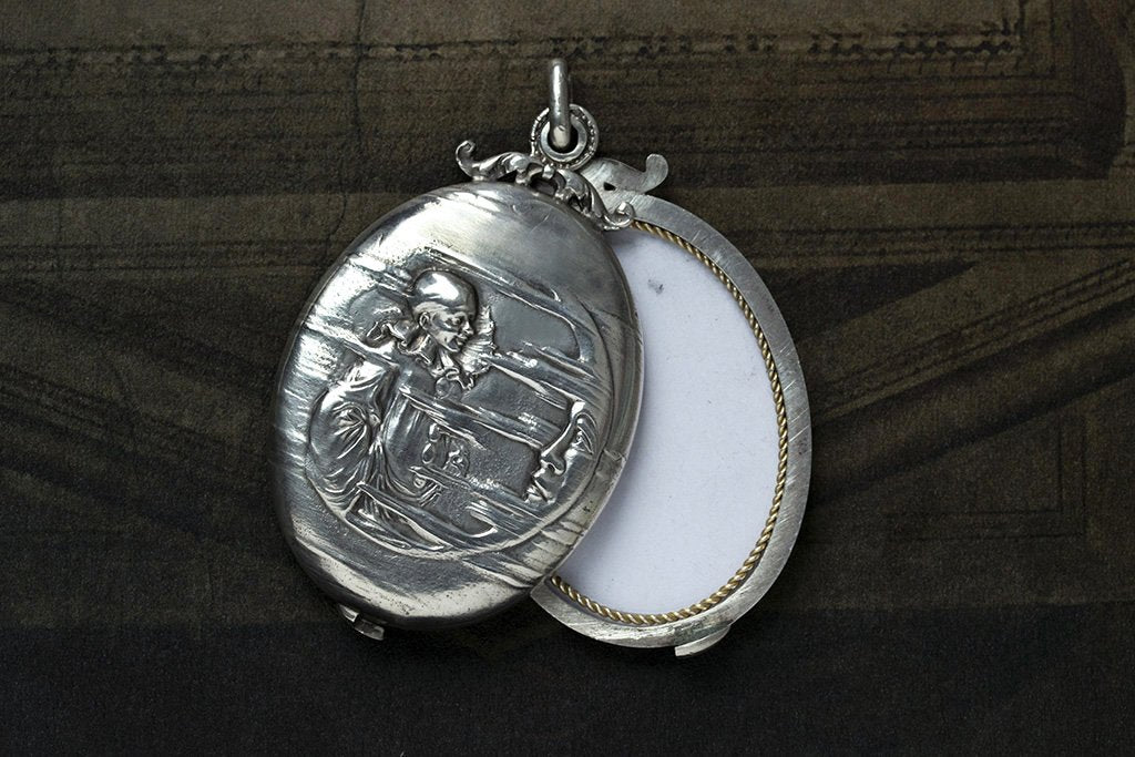 French Art Nouveau Pierrot & Moon Locket