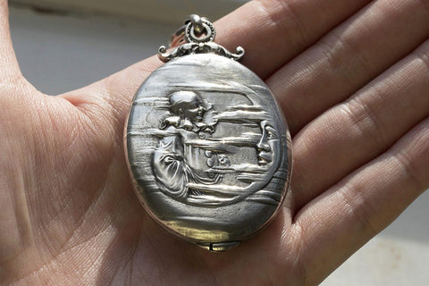French Art Nouveau Pierrot & Moon Locket