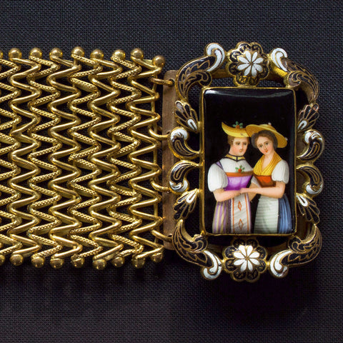 Late Georgian Pinchbeck and Swiss Enamel Bracelet