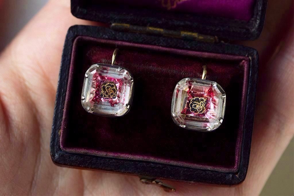 Pink Foiled Stuart Crystal Earrings