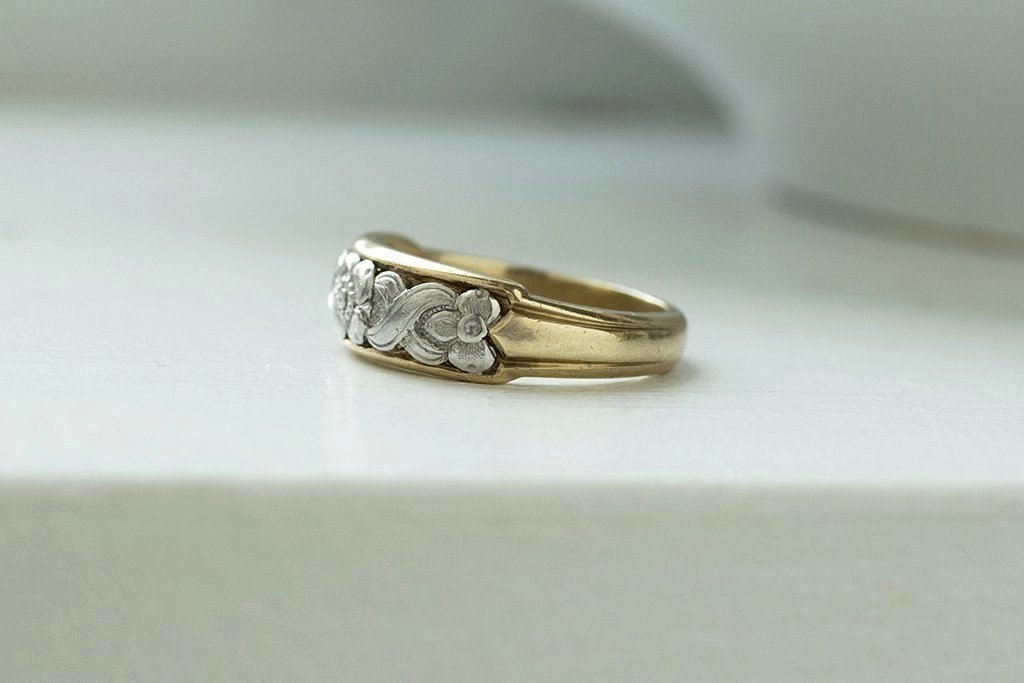 Platinum and Gold Band with Floral Details