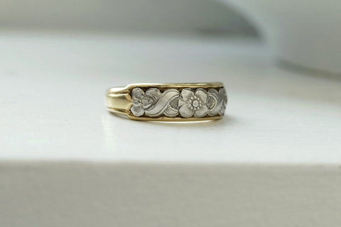 Platinum and Gold Band with Floral Details