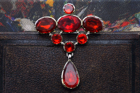 Georgian Foiled Back Red Paste Pendant Brooch