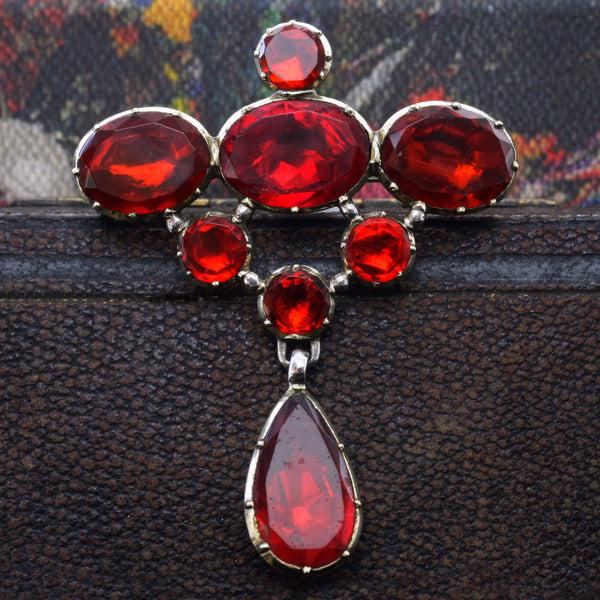 Georgian Foiled Back Red Paste Pendant Brooch