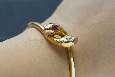 Victorian Ruby Diamond Snake Bangle