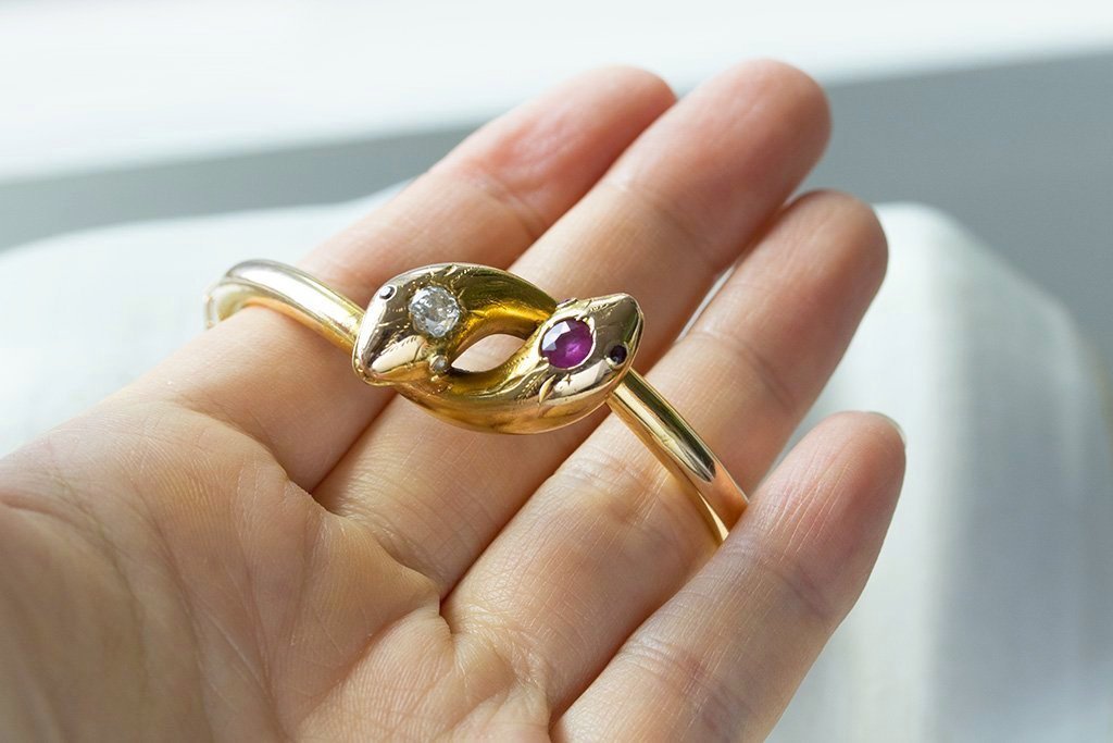 Victorian Ruby Diamond Snake Bangle