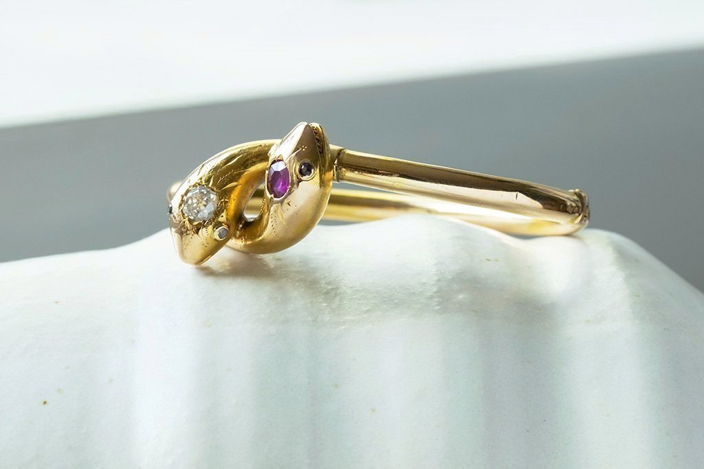 Victorian Ruby Diamond Snake Bangle