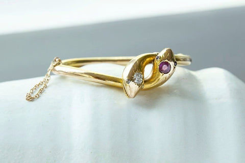 Victorian Ruby Diamond Snake Bangle
