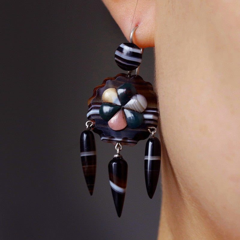 Victorian Scottish Agate Drop Earrings