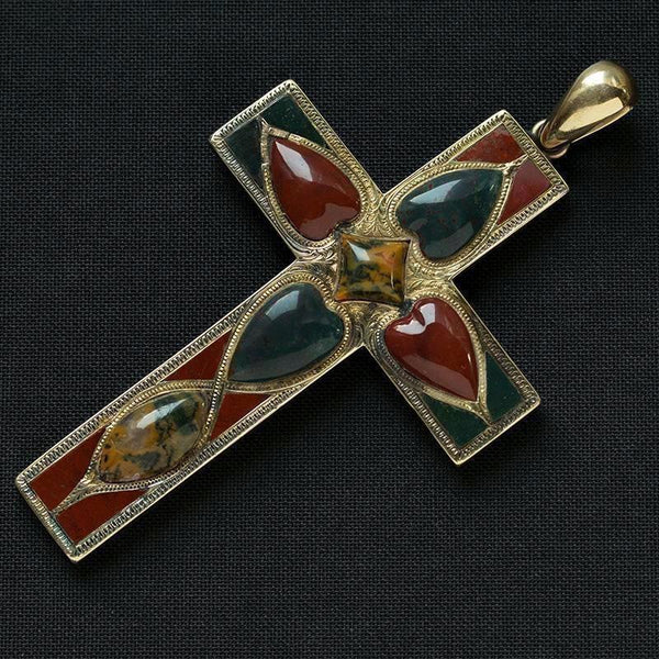 Large Scottish Agate Cross Pendant