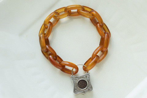 Victorian Scottish Agate Heart Padlock Bracelet