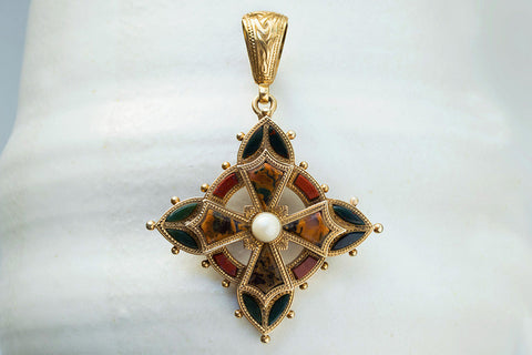 Victorian Agate and Pearl Scottish Pendant