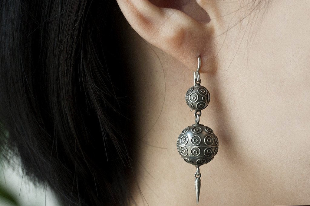 Victorian Etruscan Revival Ball Earrings