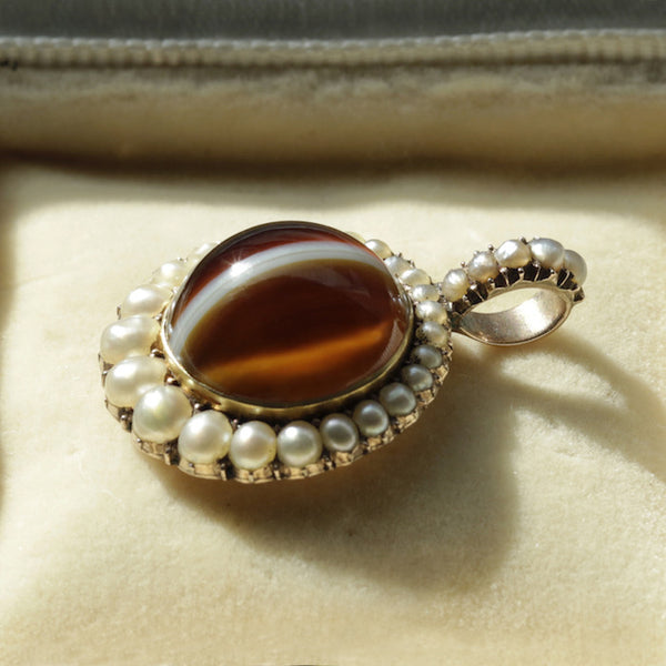 Early 19th Century Banded Agate and Pearl Locket
