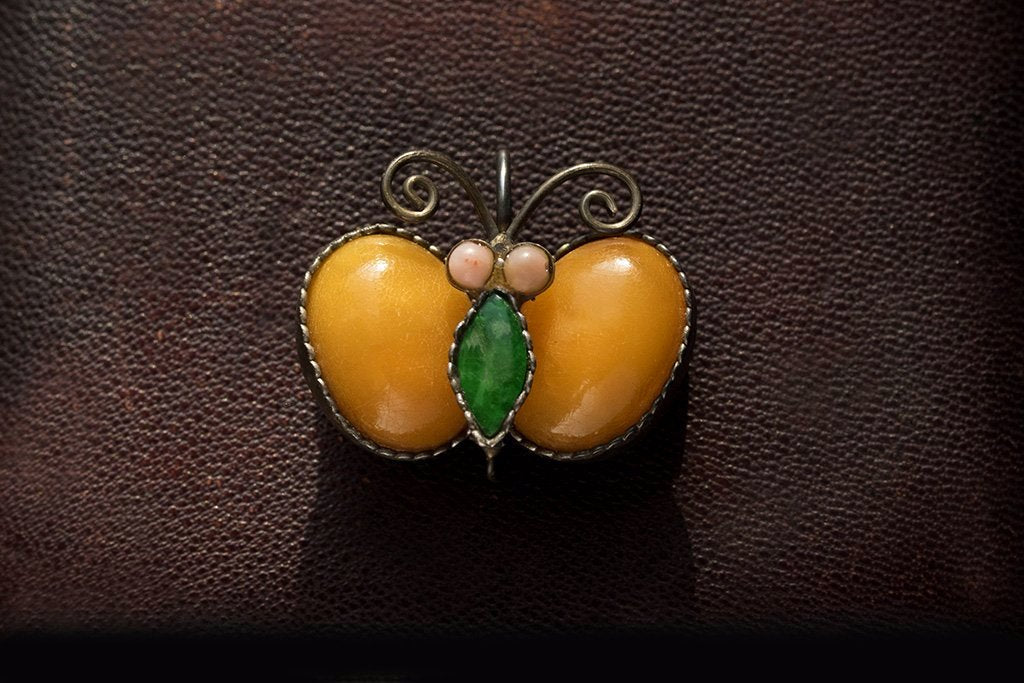Yellow Jade Wing Butterfly Brooch