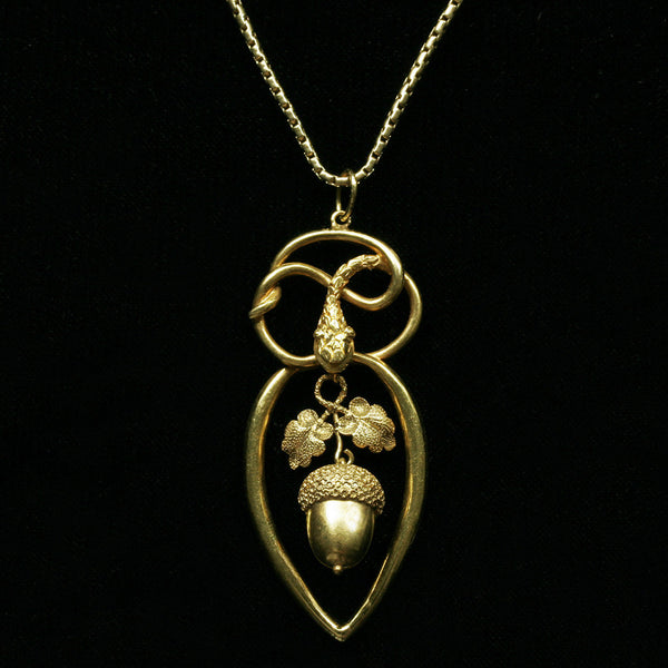 Victorian Serpent and Acorn Pendant with Chain