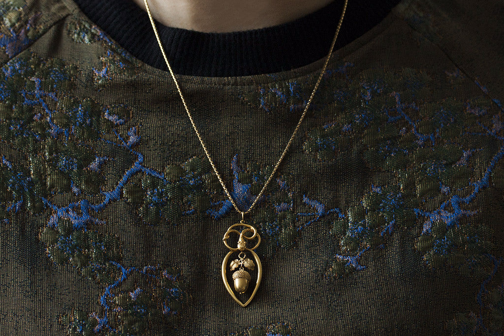 Victorian Serpent and Acorn Pendant with Chain