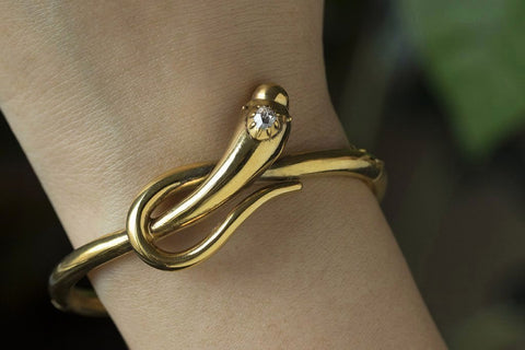 Victorian Diamond Snake Gold Bangle