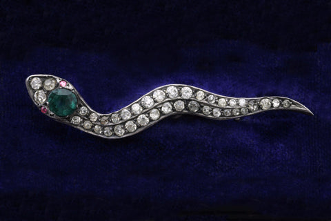 Edwardian Sterling and Paste Snake Brooch