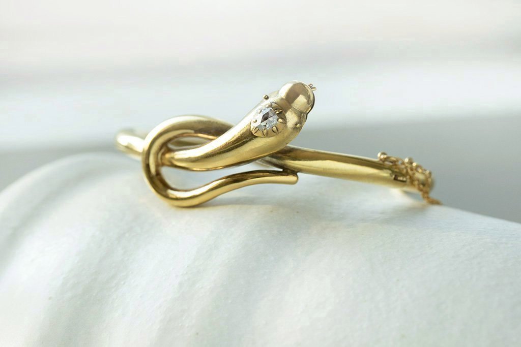 Victorian Diamond Snake Gold Bangle