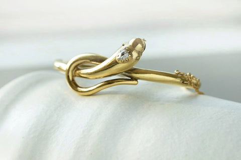 Victorian Diamond Snake Gold Bangle