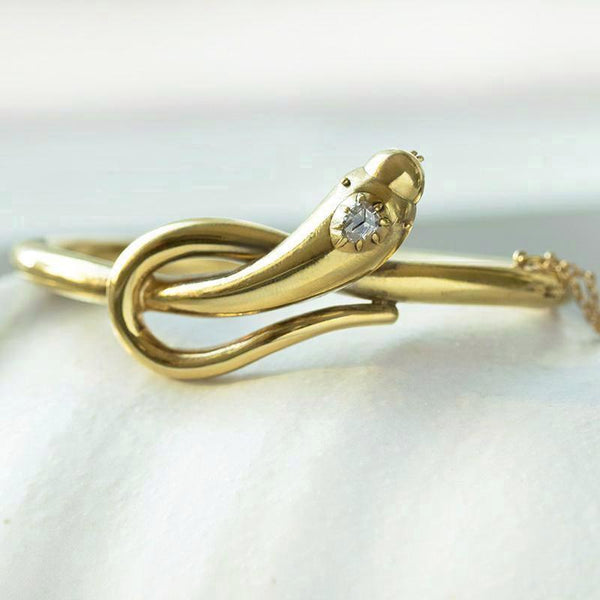 Victorian Diamond Snake Gold Bangle