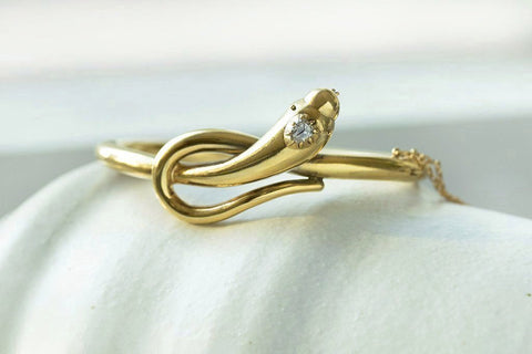 Victorian Diamond Snake Gold Bangle