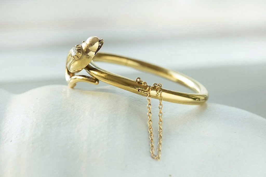 Victorian Diamond Snake Gold Bangle