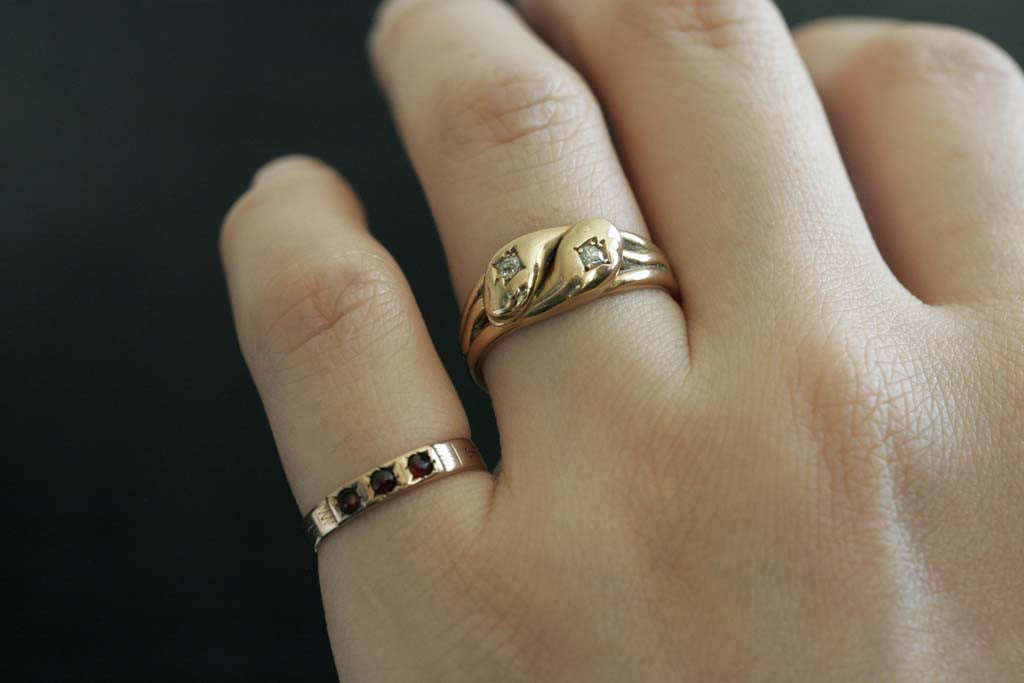 Edwardian Diamond and Gold Snake Ring