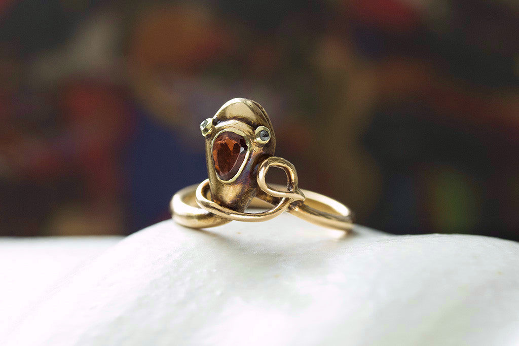Victorian Snake Ring with Garnet and Diamond Eyes