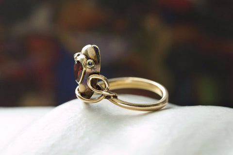 Victorian Snake Ring with Garnet and Diamond Eyes