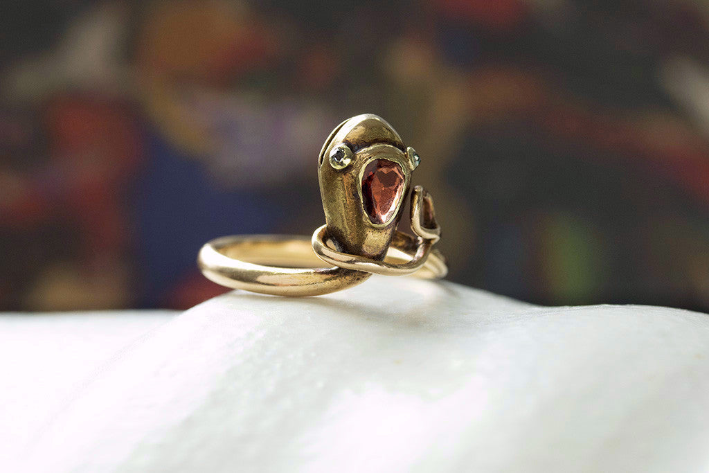 Victorian Snake Ring with Garnet and Diamond Eyes
