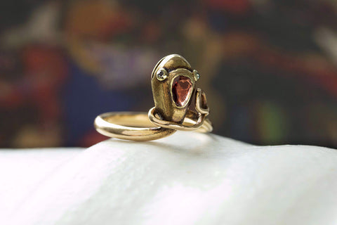 Victorian Snake Ring with Garnet and Diamond Eyes