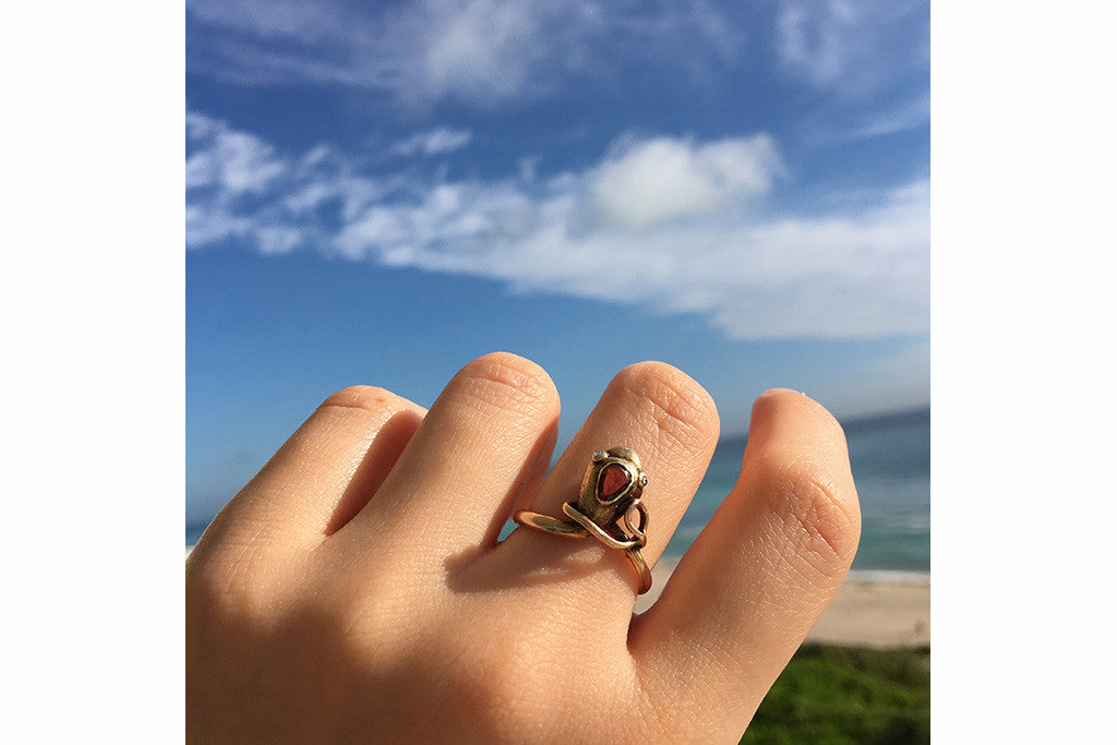 Victorian Snake Ring with Garnet and Diamond Eyes
