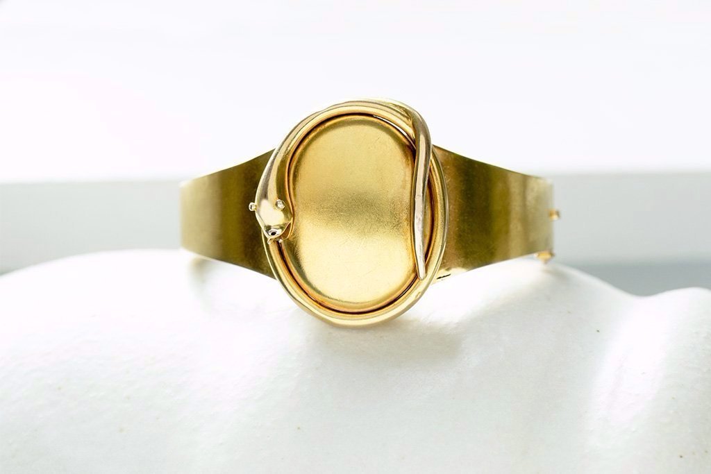 Victorian Snake Locket Gold Bangle