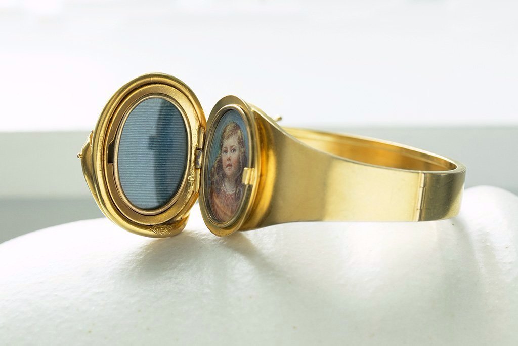 Victorian Snake Locket Gold Bangle