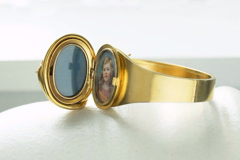 Victorian Snake Locket Gold Bangle