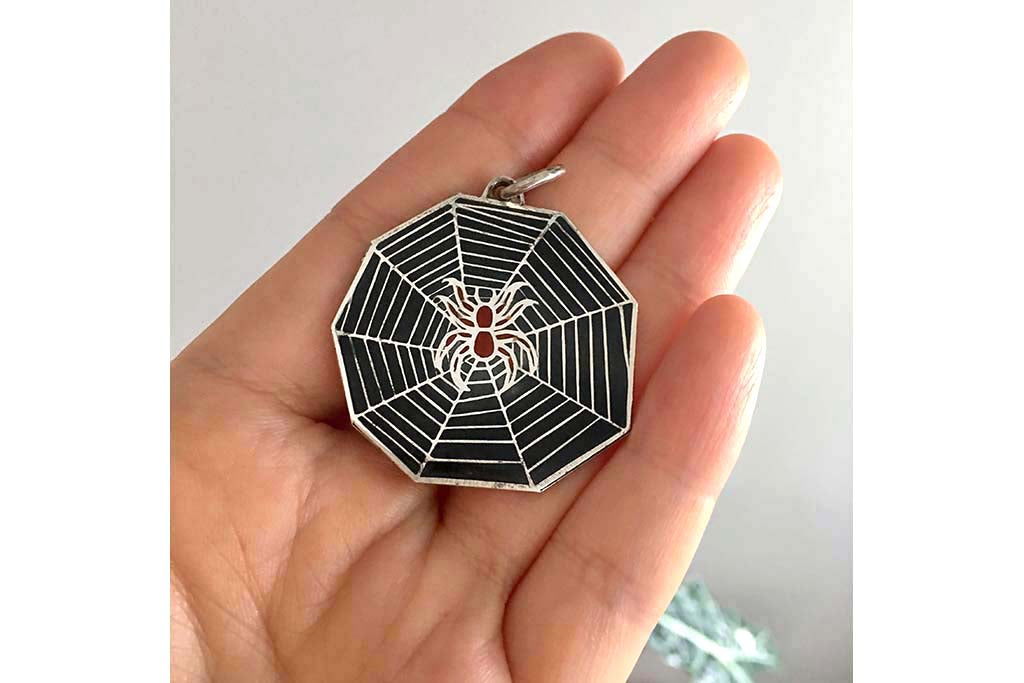 Large Enamel Spider Web Pendant